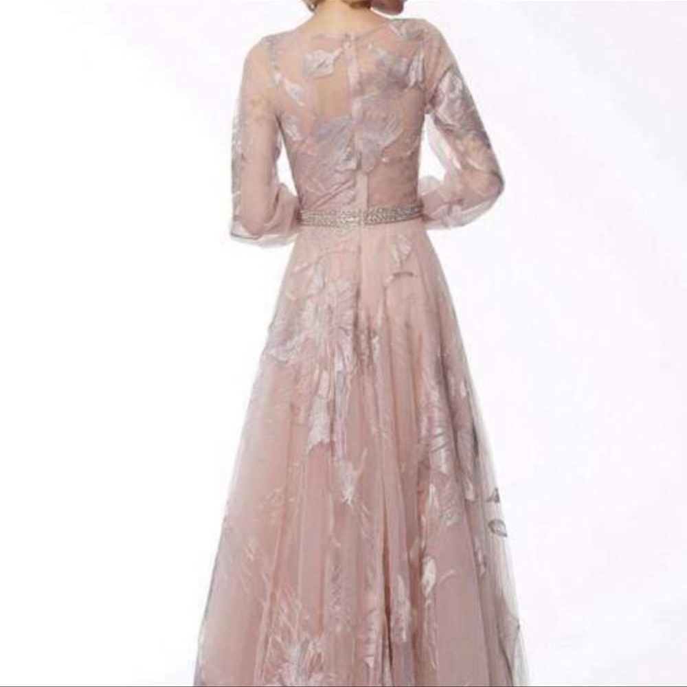 Jovani - Quarter Bishop Sleeve Floral Long Dress 68056SC - Picture 3 of 9